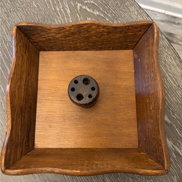 Vintage Square Wooden Nut Bowl With Nutcracker & 4 Picks Rustic Cabin Decor - Picture 3 of 7